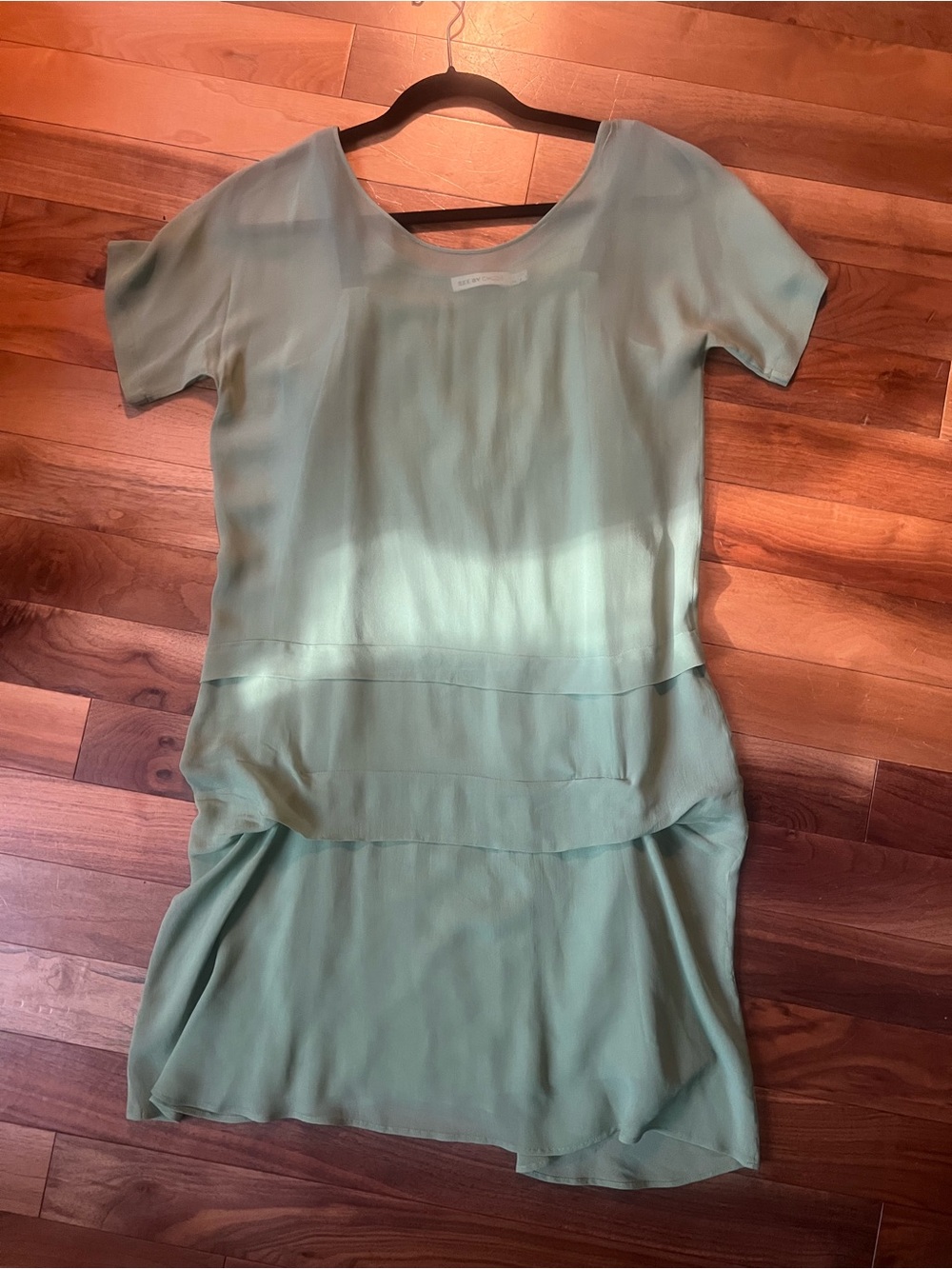See By Chloé Light Sage Short-Sleeve Tiered Mini Dress